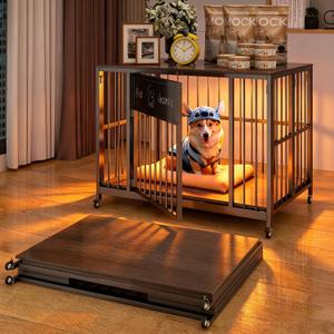 31.5" Foldable Dog Crate Furniture, Muyi Gray, Small Medium Dogs, 31.5"L x 22.0"W x 24.4"H