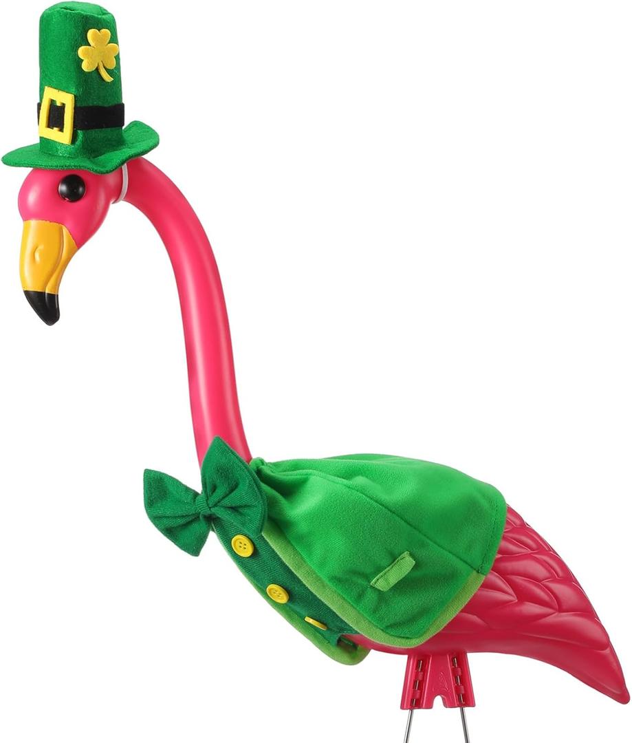 St Patrick's Day Flamingo Outfits Porch Flamingo Costume Green Clover Statue Clothes Irish Yard Ornaments for Outdoor Lawn Garden Decor Statue Not Included(St Patrick's Day)