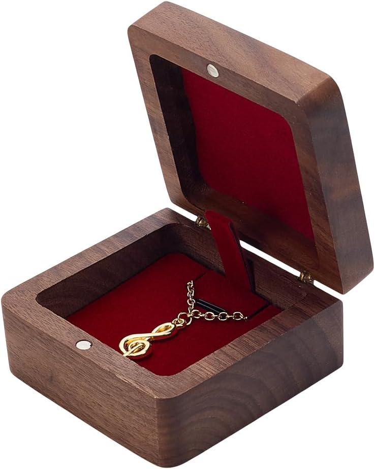 PLIGREAT Wooden Necklace Gift Box, Small Jewelry Display Case Vintage Natural Walnut Wooden Pendant Storage Box for Wedding Engagement Birthday Anniversary Christmas
