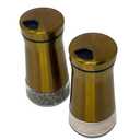 Rustic Dark Gold Salt and Pepper Shakers Set Adjustible Stainless Steel and Glass Modern Design Adjustable Top Makes it the ideal Spice and Seasoning Despenser Kitchen Sugar and Cinnamon Shakers