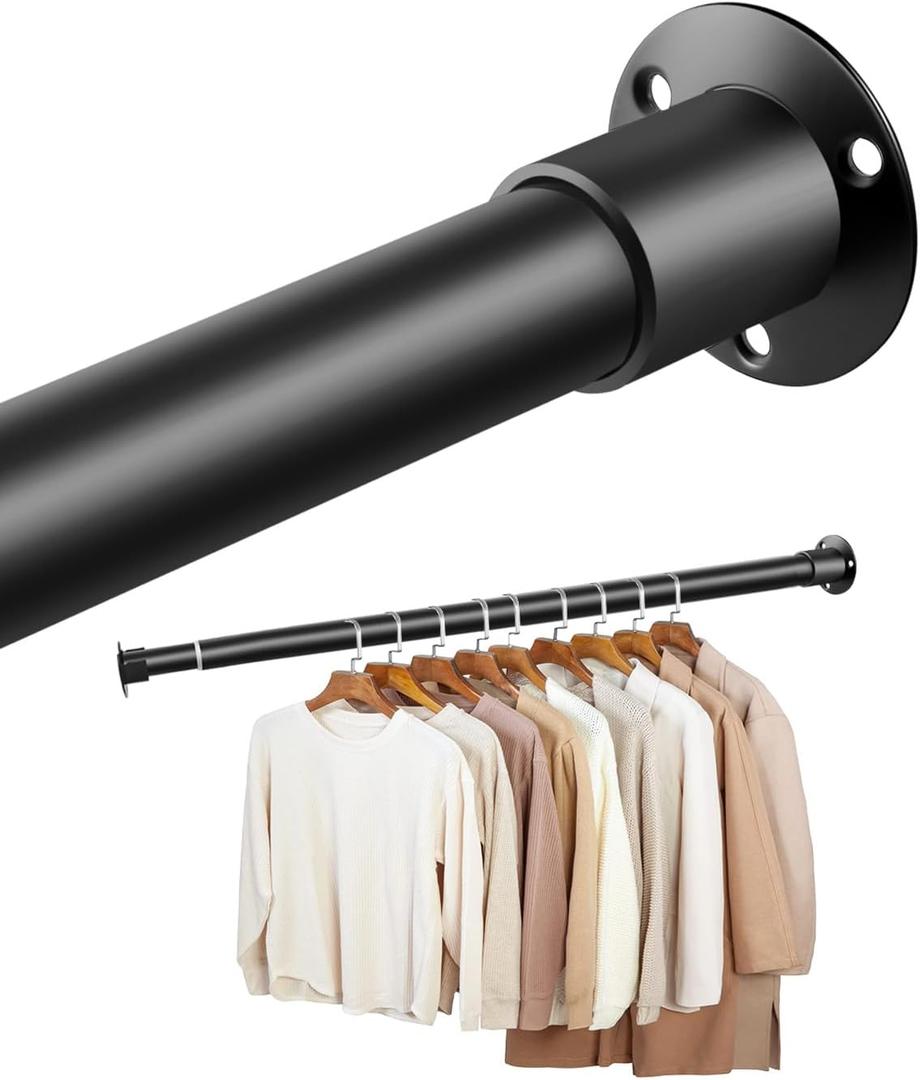 Closet Rod, Adjustable Black Closet Rod Heavy Duty, Tension Rod for Closet Pole for Hanging Clothes, 17-52 inch Metal Closet Bars Wall Mount for Wardrobes Laundry RV