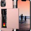 Nvollnoe for iPhone 14 Case with Card Holder Heavy Duty Protective Dual Layer Shockproof Hidden Card Slot Slim Wallet Case for iPhone 14 for Women&Men(Rose Gold)