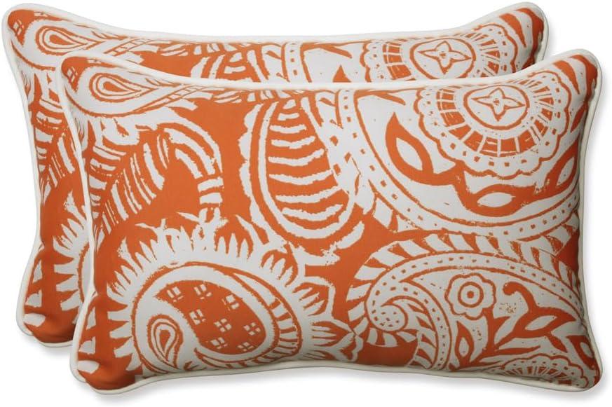Pillow Perfect Paisley Indoor/Outdoor Accent Throw Pillow, Plush Fill, Weather, and Fade Resistant, Lumbar - 11.5" x 18.5" , Orange/Ivory Addie, 2 Count