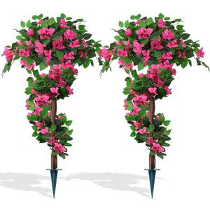 2Pack 4FT Artificial Bougainvillea Topiary Trees for Outdoor, Fake Silk Flowers Plants Bushes with Ground Spike, Faux UV Resistant Shurbs Trees for Outside, Front Porch, Patio, Balcony Decor