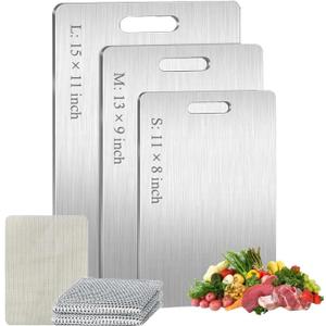 Titanium Cutting Board Set of 3, Titanium Cutting Boards for Kitchen, 100% Double Sided & Food-Grade Titanium Cutting Boards, Dishwasher Safe, Suitable for Separate Raw and Cooked Food (M+L+XL)