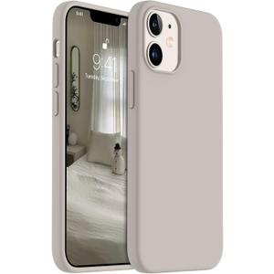 AOTESIER Shockproof Designed for iPhone 12 Mini Case, Food Grade Liquid Silicone Phone Case with [Soft Anti-Scratch Microfiber Lining] Drop Protection 5.4 inch Slim Thin Cover, Stone