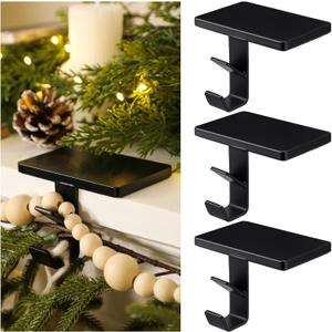 2 in 1 Fireplace Garland and Stocking Hangers for Mantel Heavy Duty Christmas Stocking Holders for Mantle Metal Garland Hooks Xmas Holiday Decoration(Black,9 Pack)