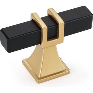 10 Pack Black and Gold Cabinet Knobs Black Dresser Drawer Konbs T Bar Pulls Kitchen Cabinet Hardware (single hole knob)