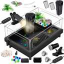 GOZILLA Small Turtle Tank Kit(Tank+Lamp+Filter), Acrylic Turtle Starter Kit with Adjustable Lamp, Reptile Habitat and Terrarium with Multi-Functional Areas for Small Reptiles. (Black Kit)