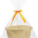 Pro Goleem Small Woven Basket with Gift Bags and Ribbons Durable Baskets for Gifts Empty Small Rope Basket for Storage 12"X 8" X 5" Baby Toy Basket with Handles, Khaki