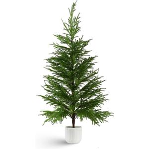 4FT Norfolk Pine Tree for Christmas Decorations, Artificial Christmas Trees with White Pot, Fake Christmas Tree Xmas Decor for Office, Living Room, Apartment
