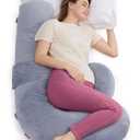 Momcozy Pregnancy Pillow, Original F Shaped Maternity Pillow for Pregnant Women with Adjustable Wedge Pillow, Full Body Support Pregnancy Pillows for Side Sleeping with Velvet Cover, Grey (Velvet - Grey)