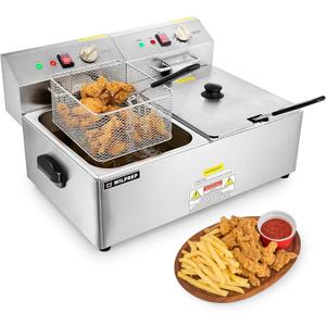 WILPREP 1600W Electric Deep Fryer, 20 lb. Commercial Deep Fryer with Dual Oil Tanks Baskets & Adjustable Temperature, Stainless Steel Electric Countertop Fryer with ETL & ETL Sanitation Certification