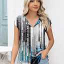 Kistore Women's Summer Casual V Neck Tank Tops Cap Sleeve Loose Fit Blouses Tunic Shirts (Medium, C-technological Blue and White)