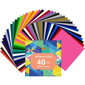 HTVRONT Permanent Adhesive Vinyl Sheets for Cutting Machine, 40 Sheets 12" x 12" Permanent Vinyl Bundle for Cups, Decals, Craft Projects