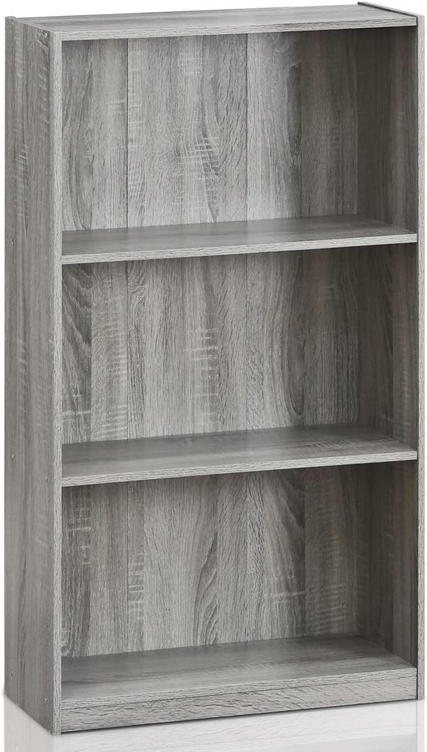 Furinno Basic 3-Tier Bookcase Storage Shelves, French Oak Grey