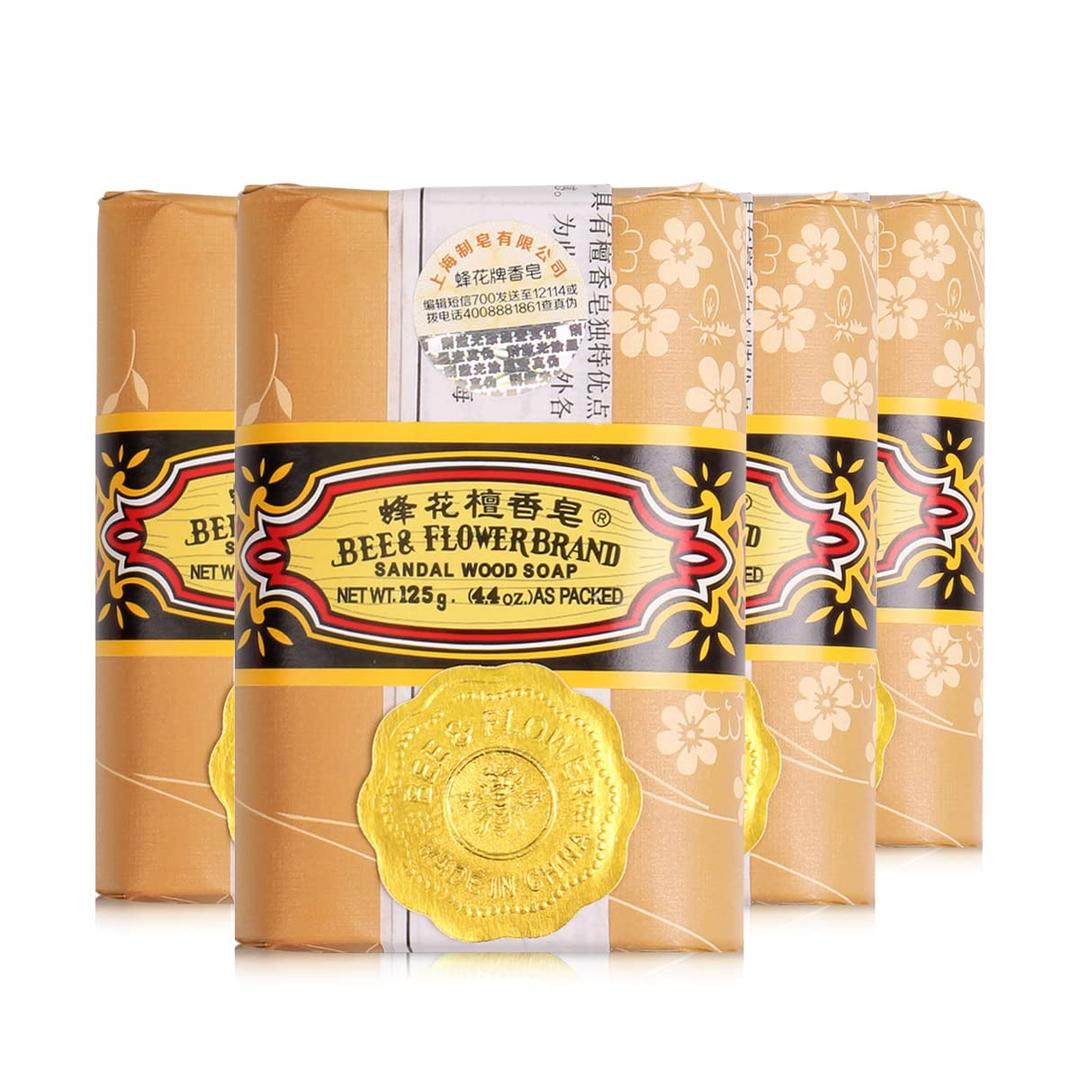 Bee & Flower Soap Bar Sandalwood Soap Valentines Day Gifts for Her Moisturizing Bath Soap Bars Nourishes Your Skin 4.4 oz(Pack of 4)