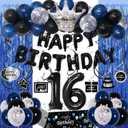 16 Birthday Decorations for Boys, Sweet 16 Party Decorations Happy 16th Birthday Decorations Boy Girls, Blue 16 Year Old Balloons, Tablecloth, Foil Curtains, Large Number 16 Balloon 16th Bday for Son