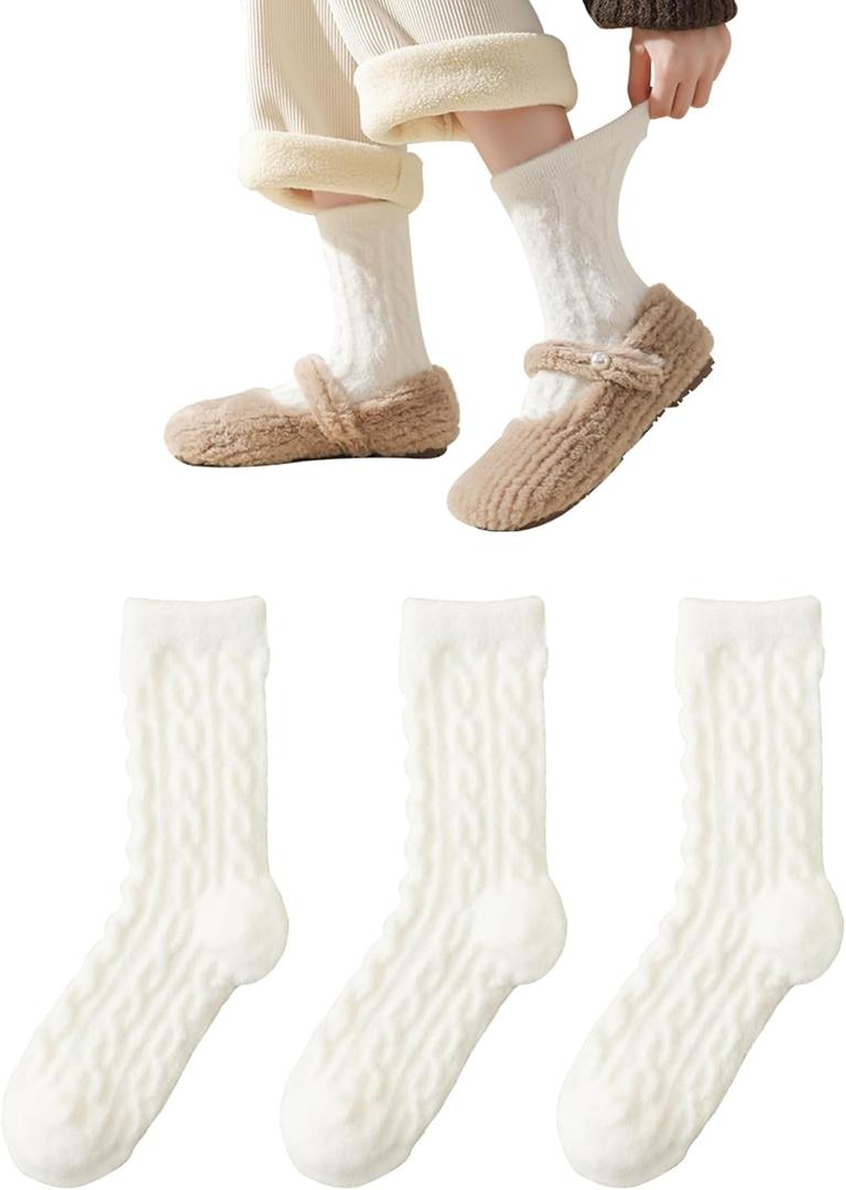 Marchare Fuzzy Socks For Women Crew Cozy Socks Fluffy Slipper Socks Warm Sleeping Sock (White)