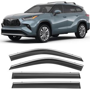 Shatterproof Taped-On Window Deflectors for Toyota Highlander 2020-2025 with Chrome Trim, Rain Guards, Window Visors for Car, Vent Deflector, 4pcs