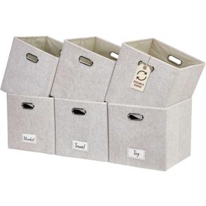 DECOMOMO Felt Storage Bins, 13 inch Cube Storage Bins with Labels for Organization (Cube 13" / 6pcs, Beige)