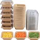 10OZ Disposable Kraft Paper Bowls with Lids, Food Containers Soup Bowls Party Supplies Treat Bowls, 50 Pack