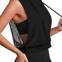 Remidoo Women Fishnet Open Back Sleeveless Hoodies Open Side Hooded Workout Crop Top Athletic Shirt Black X-Large (Black, XL)