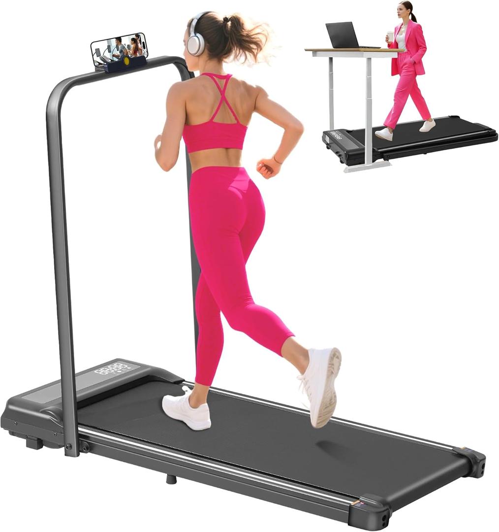 Walking Pad with Incline and Handle Bar, Compact Portable Walking Pad Treadmills for Home/Apartment with Handles,3.0HP Small Electric Treadmill with Incline for Small Space, 0.6-7.6MPH, 350LBS (Black#2)