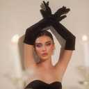 VIBILIA Long Opera Gloves for Women, 1920s Satin Tea Party Gloves Costume, Stretchy Adult Size Glove for Wedding Bridal Dress (Black)