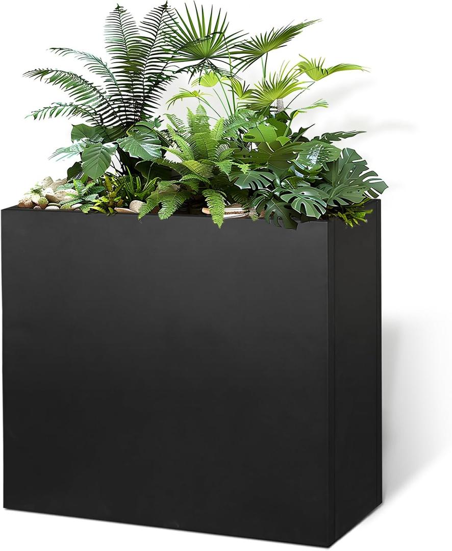 Metal Rectangular Planter Box 24" L x 10" W x 24" H Metal Planter Box All-Weather Use with Drainage Holes for Patio,Porch,Garden (Black, 24 * 10 * 24)