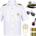 Kids Yacht Captain Sailor Costume for Boys Shirt Hat Accessories 6 Pcs Set Party Cosplay 3-4T White