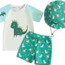 VISGOGO Toddler Baby Boy Flamingo Short Sleeve Button Down Shirt & Casual Shorts Set Summer Outfits 18-24M