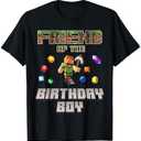 Friend Of The Birthday Boy Video Gamer Pixel Number T-Shirt (Black, Large)