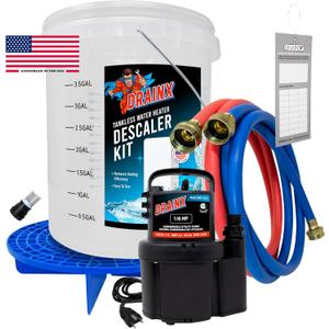 DrainX Tankless Water Heater Flushing Kit Includes Pump, Hoses, Bucket, Maintenance Log, and Replacement Filter for Rinnai Systems  Just Add Vinegar or our Own Descaler