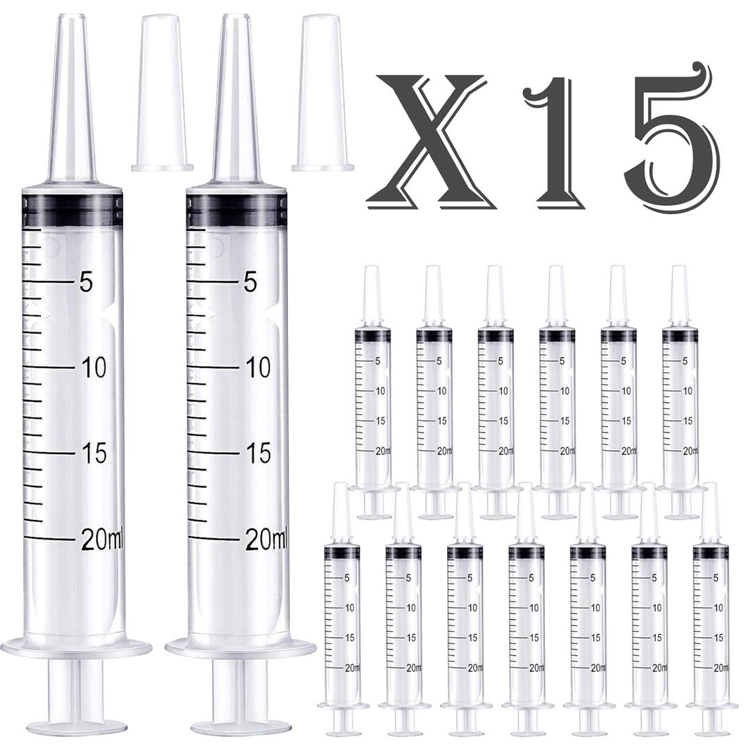 15 Pack-20ml Plastic Feeding Syringe with Cap,Individually Packge Sealed, Measuring Liquid Syringe Suitable for Industrial Scientific Labs Animal Husbandry