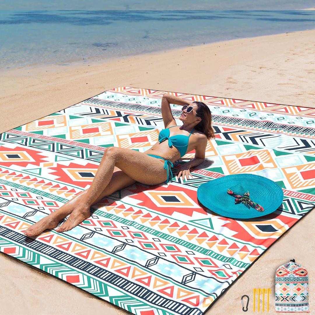 AISPARKY Beach Blanket Waterproof Sandproof Extra Large Beach Mat 79" X 83"/120"x108" for 2-8 Adults Quick Drying Durable Outdoor Picnic Mat for Travel, Camping, Hiking