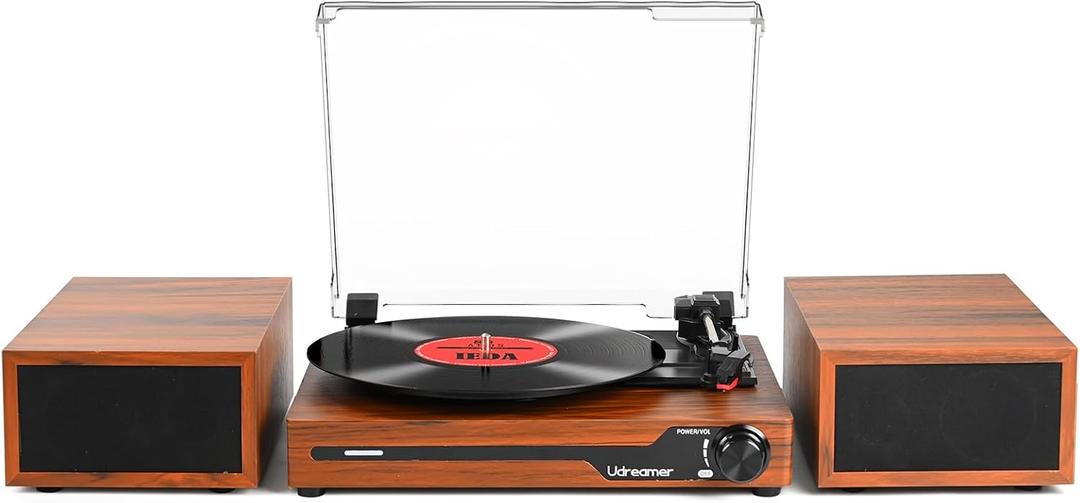 Vinyl Record Player with Speakers, Bluetooth Portable Turntable for Vinyl Records, Phonograph LP Player with 3 Speed USB RCA in Vintage Brown