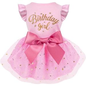 Otunrues Dog Birthday Dress Tulle with Big Bowknot Princess Dog Cat Birthday Outfit Girls Doggie Dresses Clothes for Small Medium Large Dogs Girls Cats Pink (XX-Large)
