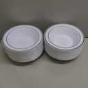 100pc Deep Bowl With White Background And Double Silver Edges, 12oz,Disposable Soup Bowls,Disposable Soup Dessert Salad Bowls for Wedding/Party/Catered Events