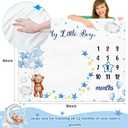 Mindsoft Sleeping Bear Monthly Baby Milestone Blanket Bear Star Balloon Flannel Blanket Boy Newborn Infant Swaddle Growth Baby Frame for Boys Girls Nursery (Blue)