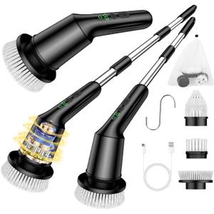 Electric Spin Scrubber for Cleaning Bathroom, Shower Scrubber Cordless Cleaning Brush with IPX7 Waterproof & 2 Speed, 3 Brush Heads, Bathroom Cleaning Supplies for Toilet Shower Tub Black