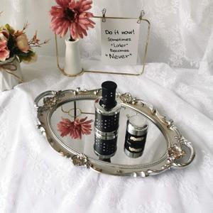 Hamphinee Oval Vintage Wall Mirror Tray, Dresser Organizer Tray, Decorative Perfume Mirror Tray, Serving Tray, 9.8"x 14.6", Silver