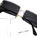 PORADAY Rectangle Sunglasses for Women Men Vintage Rimless Square Sun Glasses Candy Color (A1 Black)