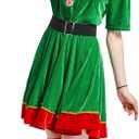 Elf Dress for Women Costume,Holiday Hat, Red Striped Stockings, Rubber Band Belt 4-Piece Set (Sizes: S, M, L, XL) (Green, L)