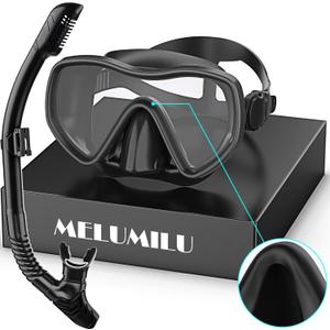 Snorkeling Gear for Adults, Dry Snorkel Set 180 Panoramic Wide View Anti-Fog Scuba Diving Mask, Professional Snorkel Gear for Free Breathing, Swimming, Diving, Nose Upgrade 2.0 (Black)