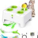 Bolpetizo Cat Toys, Interactive Cat Toys, 2in1 Automatic Cat Toy, 4 Holes Mice Whack A Mole Cat Mouse Toy with Moving Feather, Portable USB Rechargeable Electronic Kitten Toys (White)