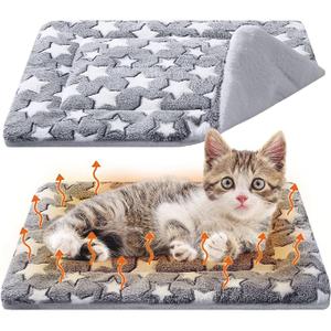VitalCozy 1 Pack Self Warming Cat Mat Self Heating Pad Bed Reversible Machine Washable Reflects Body Heat Warm Thermal Pet Pad Crate Blanket for Feral and Indoor Cat(Star,25'' X 16'')
