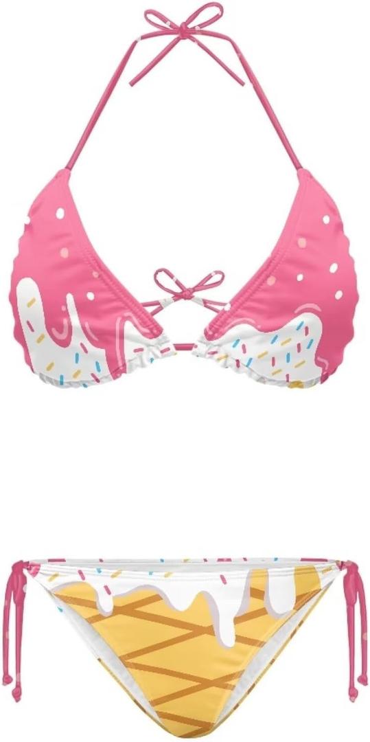 Women's Triangle Bikini Sets Tie Side Halter Bikini Sexy Bikini Set Bathing Suit Oversized Bandeau Swimsuits XS-2XL (Medium, Ice Cream)