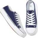 Adokoo Canvas Tennis Shoes for Women Low Top Casual White Black Sneakers for Women Lace Up Fashion Comfortable Walking Shoes, Size 37