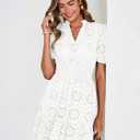 BerryGo Womens Summer Eyelet Embroidery Lace Boho Mini Dress (White, L)
